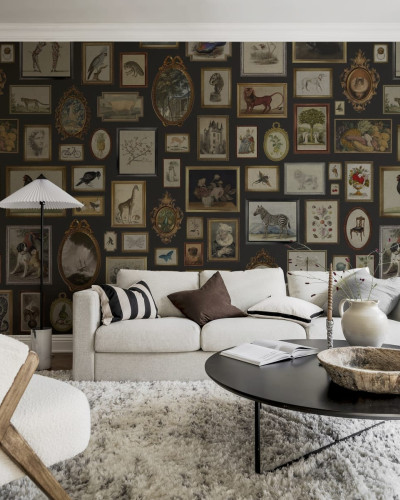 Tapet Vintage Frames Black, cu rame vintage, decor de perete, living modern