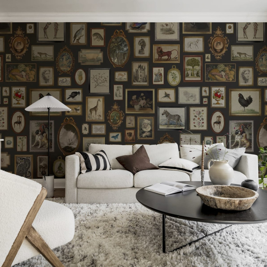 Tapet Vintage Frames Black, cu rame vintage, decor de perete, living modern