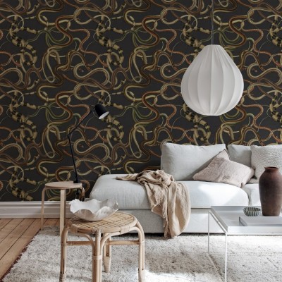 Tapet cu design de serpi in nuante de gri si maro