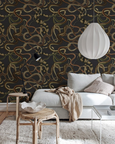 Tapet cu design de serpi in nuante de gri si maro