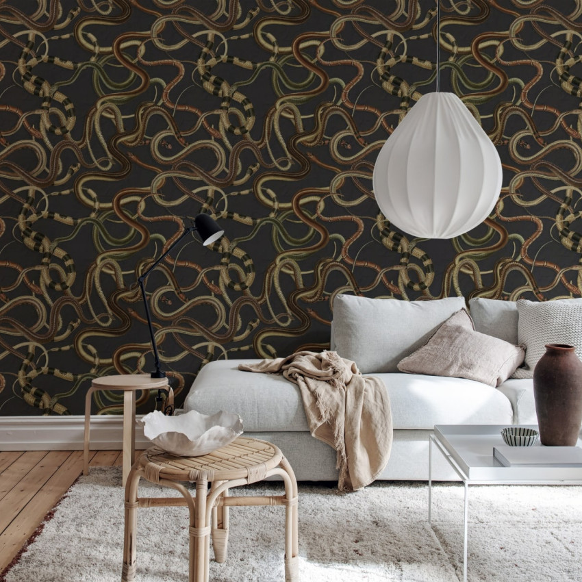 Tapet cu design de serpi in nuante de gri si maro