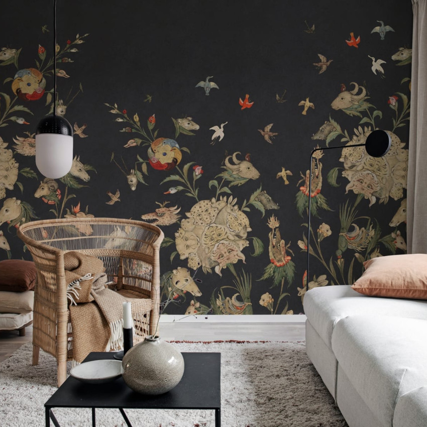 Tapet cu design unic, Quirky World, Day, cu ilustrații care creează o atmosferă magică.