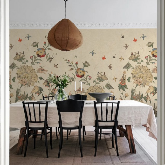 Tapet cu design unic, Quirky World, Day, cu ilustrații care creează o atmosferă magică.