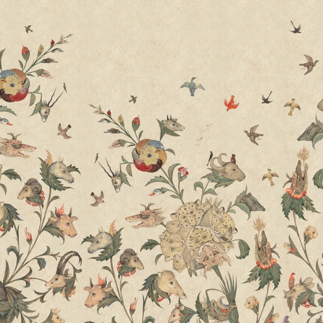Tapet cu design unic, Quirky World, Day, cu ilustrații care creează o atmosferă magică.