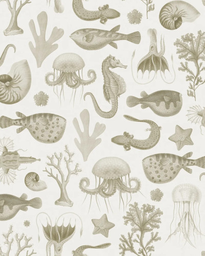 Tapet cu design marin - Sea Life Sand - pe un perete din dormitor