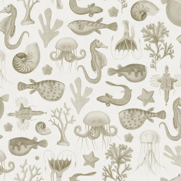 Tapet cu design marin - Sea Life Sand - pe un perete din dormitor