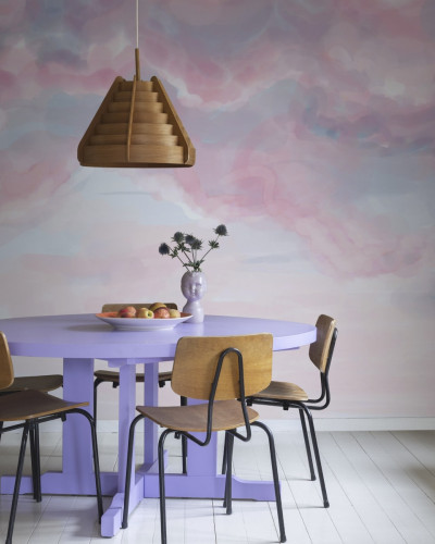 Tapet Pink Sky cu design minimalist de nori în culori pastelate