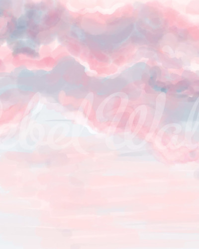 Tapet Pink Sky cu design minimalist de nori în culori pastelate