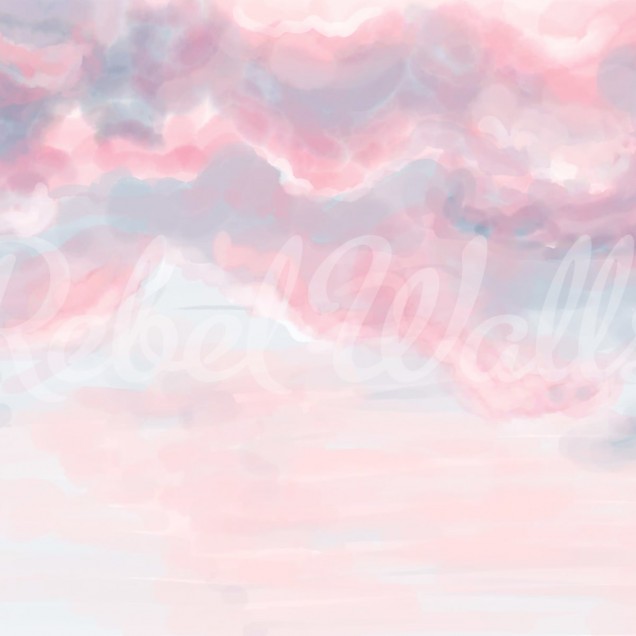 Tapet Pink Sky cu design minimalist de nori în culori pastelate