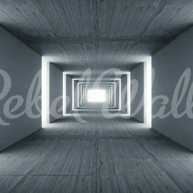 Tapet de perete cu design minimalist, cu un efect geometric, cu o perspectivă a unui tunel de lumină