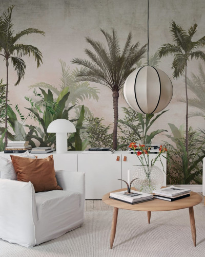 Tapet Smooth Jungle cu palmieri tropicali si frunzis bogat