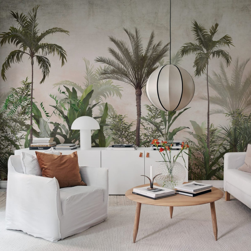 Tapet Smooth Jungle cu palmieri tropicali si frunzis bogat
