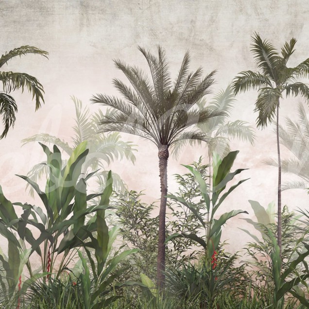 Tapet Smooth Jungle cu palmieri tropicali si frunzis bogat