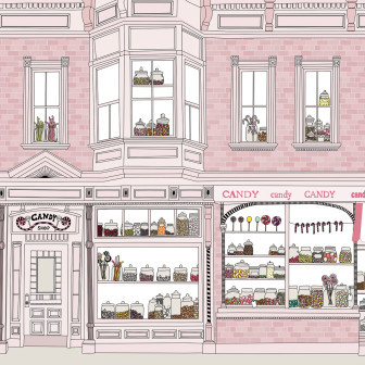 Wallpaper Candyshop roz cu design de magazin de bomboane