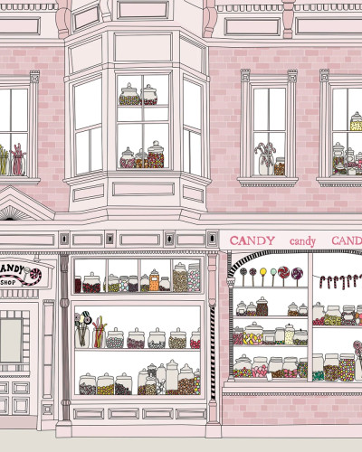 Wallpaper Candyshop roz cu design de magazin de bomboane