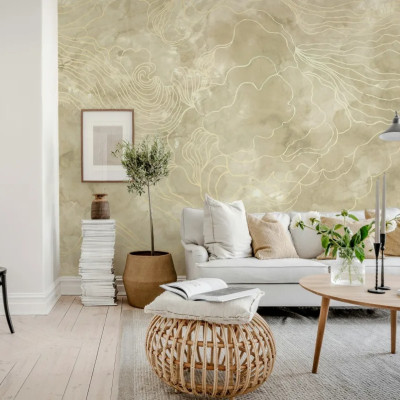 Tapet bej cu design abstract intr-un living modern