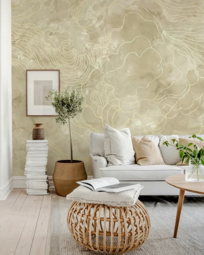 Tapet bej cu design abstract intr-un living modern