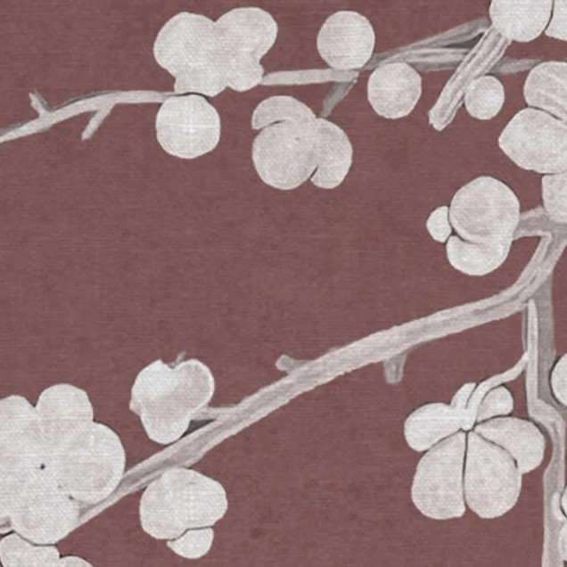 Tapet Chinoiserie Lace, Raspberry Red, cu design vintage, în tonuri de roșu și un model fin de dantelă, inspirat din stilul chinoiserie.