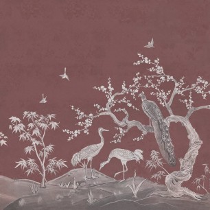Fototapet Chinoiserie Lace, Raspberry Red, Rebel Walls