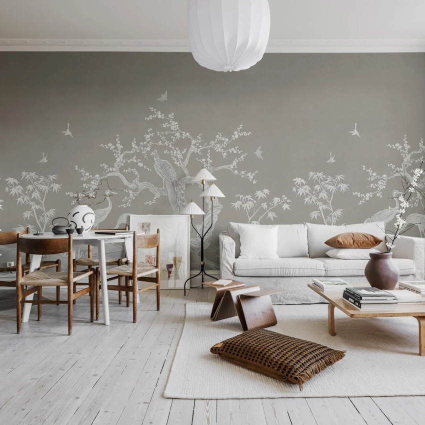 Tapet Chinoiserie Lace, Natural Beige, cu design delicat și elegant, inspirat din motive chinoiserie.