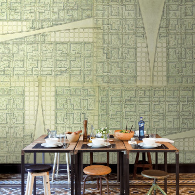 Tapet geometric cu design minimalist Tres Tintas & Rebel Walls, City.