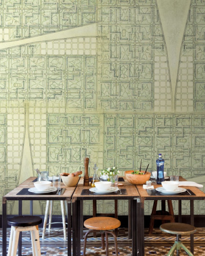 Tapet geometric cu design minimalist Tres Tintas & Rebel Walls, City.