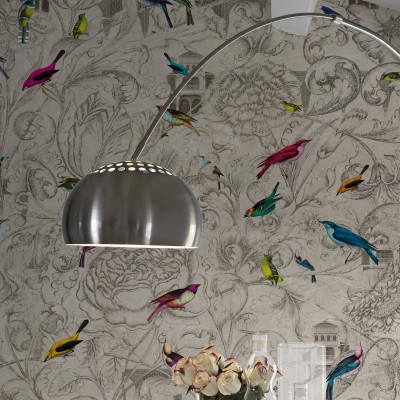 Tapet cu păsări colorate pe un fond gri deschis - Mural Kathmandu