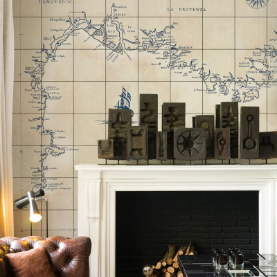 Tres Tintas & Rebel Walls, Carelage Marin - Wallpaper cu harta veche a Franței