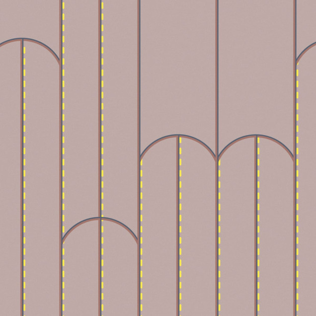 Wallpaper Tres Tintas & Deco Mural, cu un design minimalist, modern, cu liniile verticale întrerupte de arce elegante.