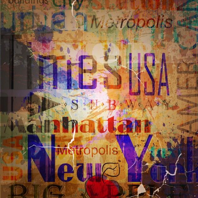 Tapet Big Apple, cu texturi urban, graffiti, culori vibrante.