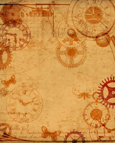 Tapet Clockwork cu design steampunk, cu ceasuri si mecanisme complexe pe un fundal vintage.
