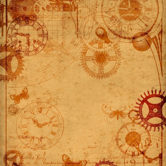 Tapet Clockwork cu design steampunk, cu ceasuri si mecanisme complexe pe un fundal vintage.