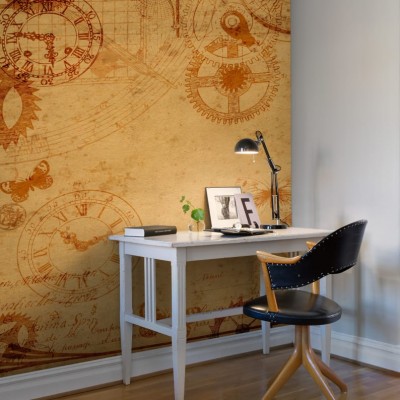 Tapet Clockwork cu design steampunk, cu ceasuri si mecanisme complexe pe un fundal vintage.