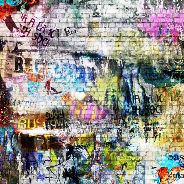 Tapet Street Art, Brick Wall, design unic cu graffiti, perfect pentru a crea un accent modern și vibrant în orice cameră.