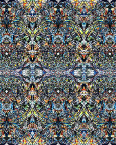 Tapet geometric cu modele intricate si culori vibrante, Kaleidoscope, perfect pentru living, dormitor sau birou.