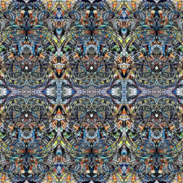 Tapet geometric cu modele intricate si culori vibrante, Kaleidoscope, perfect pentru living, dormitor sau birou.