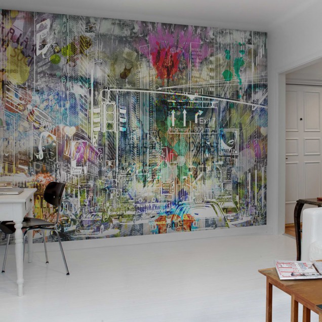 Tapet 3D Cartoon City, Graffiti cu un design modern si vibrant, perfect pentru decorarea unei camere