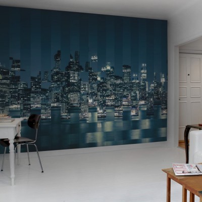 Imagine cu un tapet cu un design modern, abstract, cu o panoramă a New York-ului, de noapte.