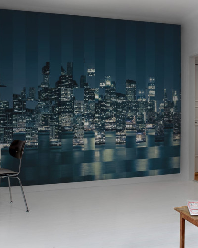 Imagine cu un tapet cu un design modern, abstract, cu o panoramă a New York-ului, de noapte.