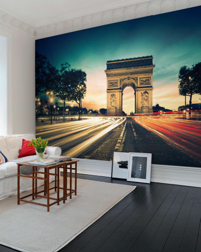 Tapet 3D cu imaginea Arc de Triomphe din Paris, in lumina noptii.
