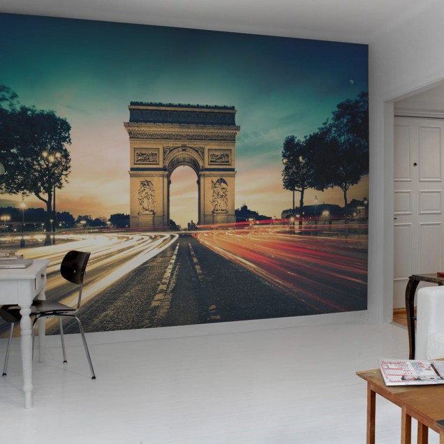 Tapet 3D cu imaginea Arc de Triomphe din Paris, in lumina noptii.