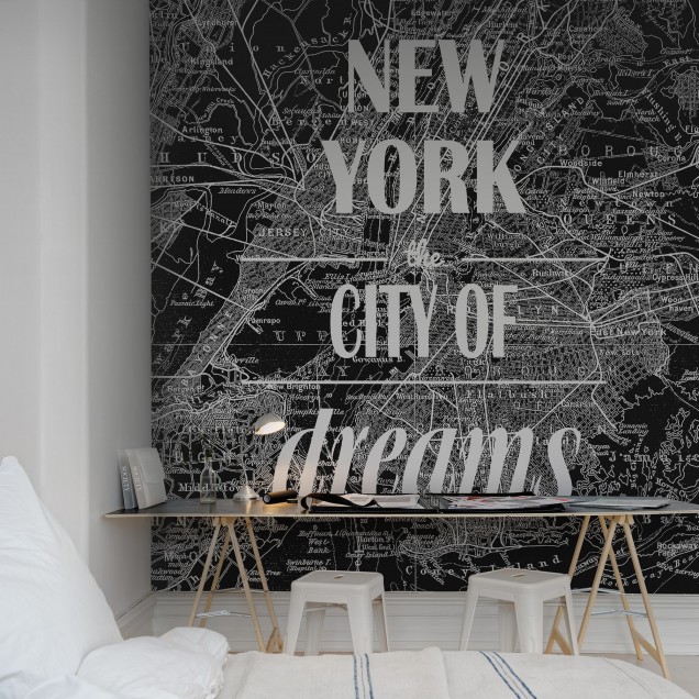 Tapet cu design modern, reprezentând harta orașului New York