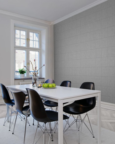 Tapet Concrete Slabs cu aspect de beton modern, aplicat intr-un living