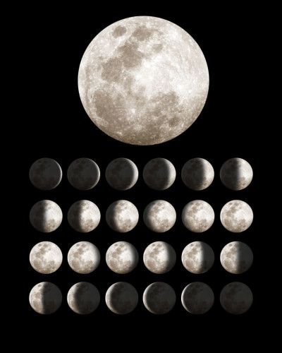 Tapet cu luna in toate fazele sale pe un perete negru