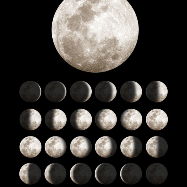 Tapet cu luna in toate fazele sale pe un perete negru