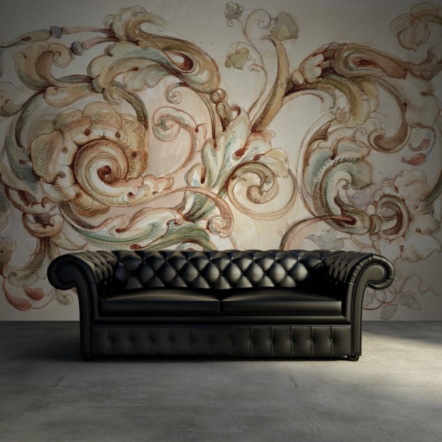 Tapet cu design baroc, cu elemente sofisticate într-o paletă de culori calde și luxuriante.