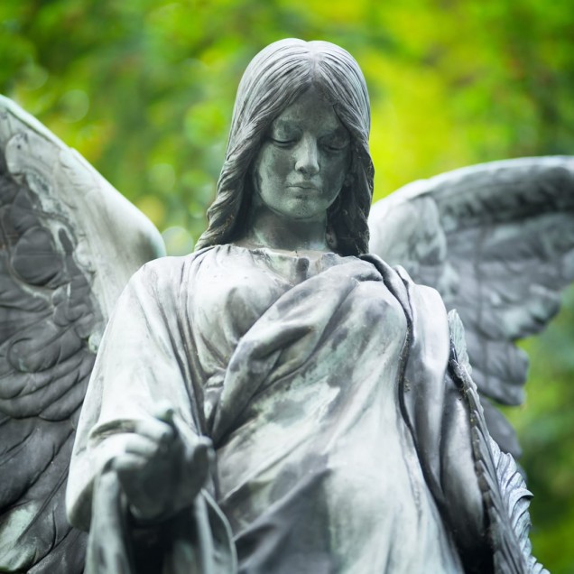 Tapet cu sculptură de înger în grădină