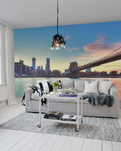 East River tapet, imagine cu Podul Brooklyn si orasul New York la apus