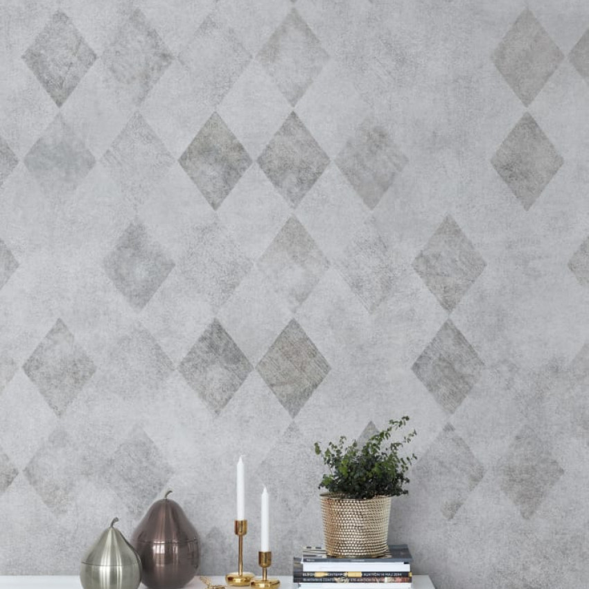 Tapet cu design geometric modern, în nuanțe de gri și albastru, Patinated Diamonds