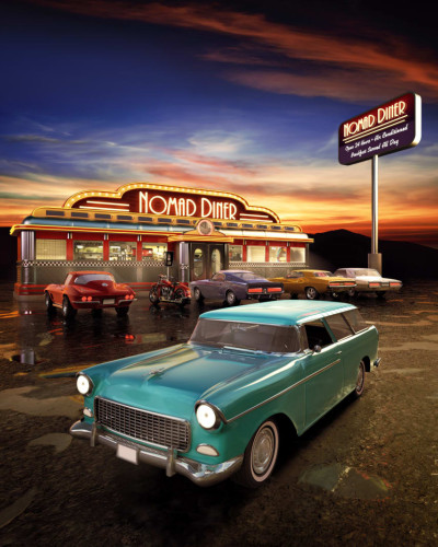 Nomad Diner wallpaper,  design vintage,  restaurant american,  masini clasice americane